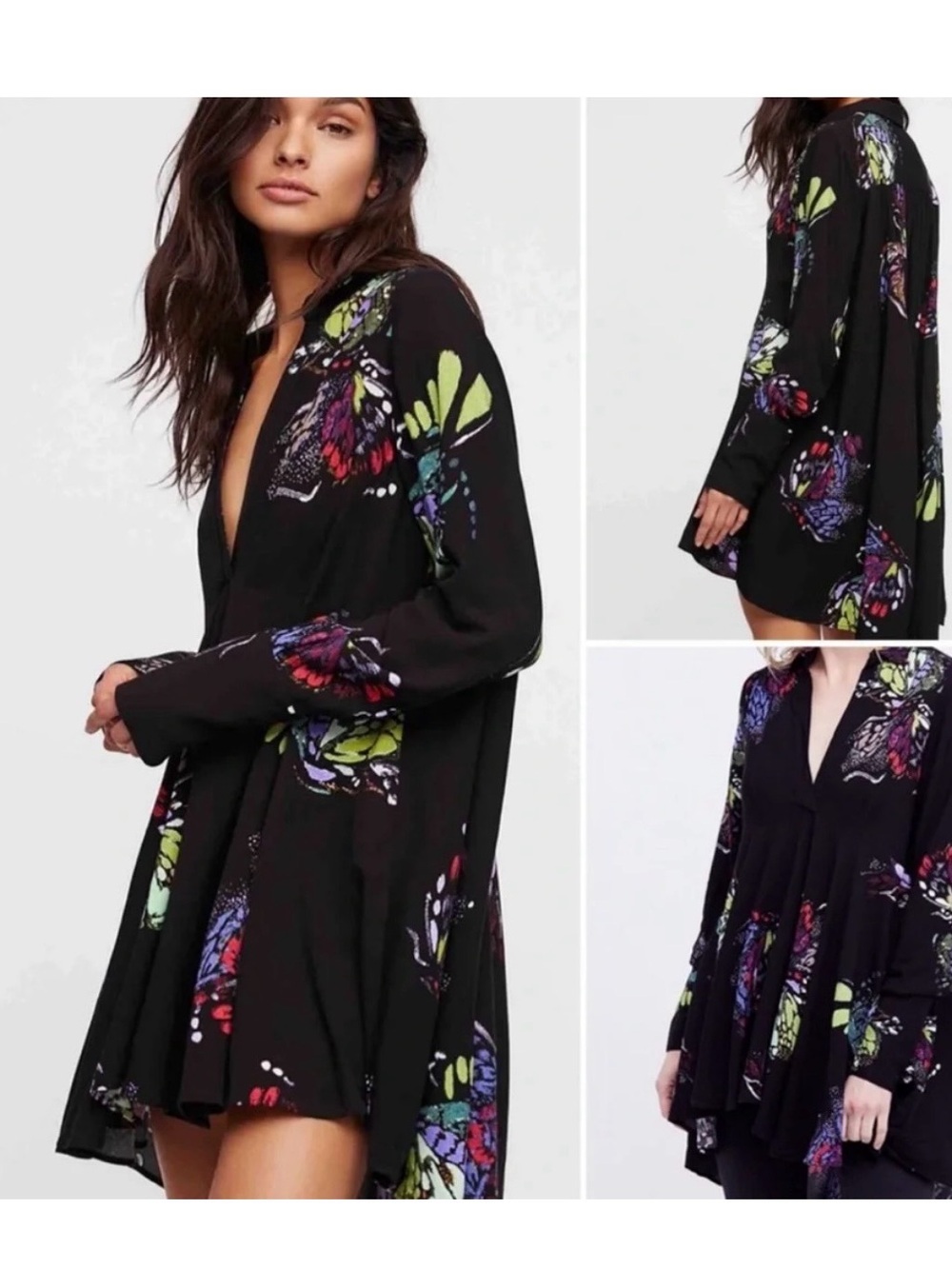Free people Mini Dress/Tunic with V-Neck and butterfly print